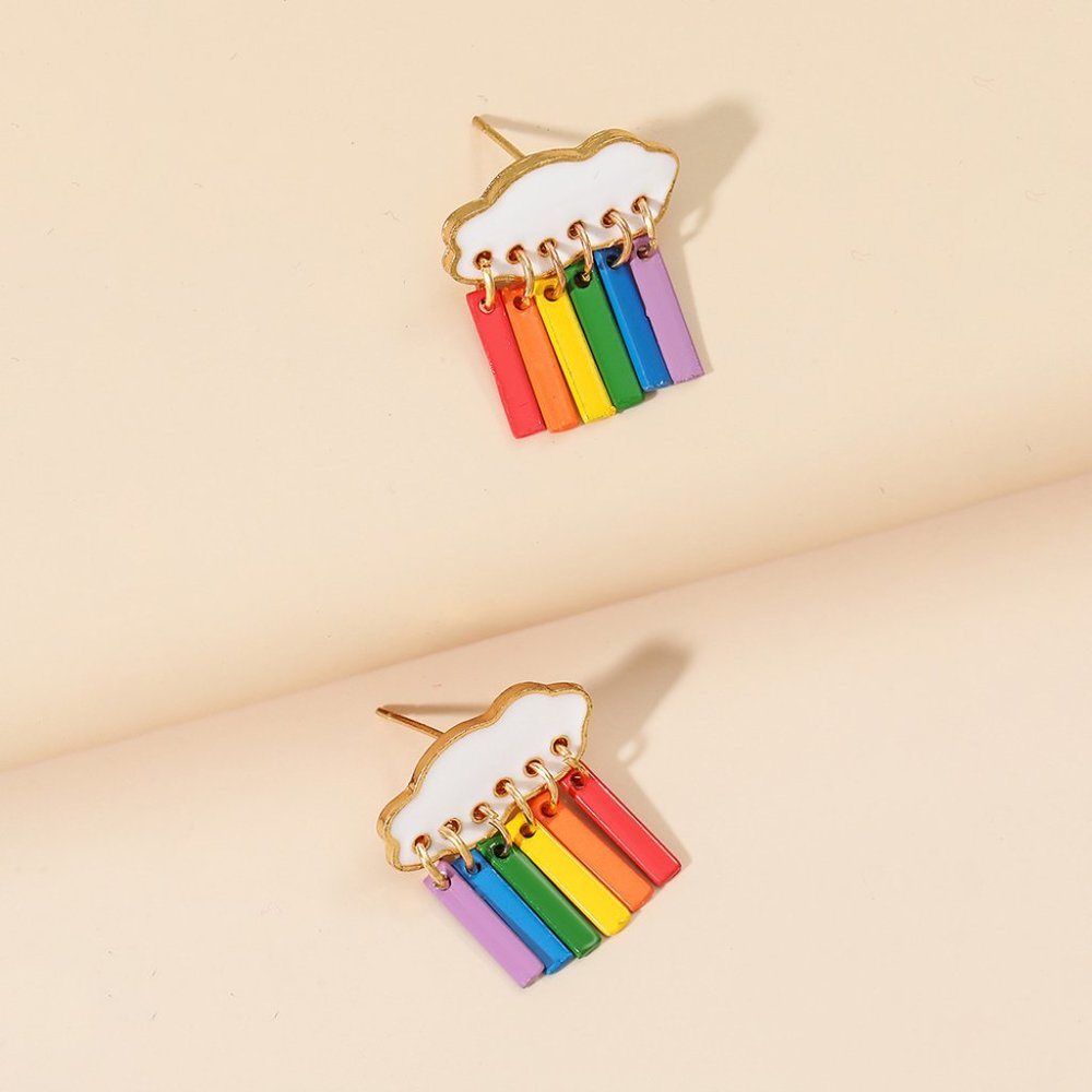 PRIDE MONTH Korean Cute Cloud Raindrop Earrings Rainbow LGBTQ